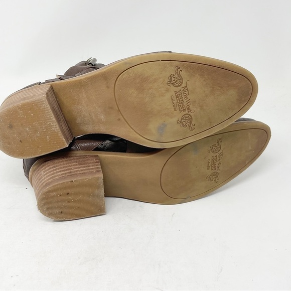 NINE WEST Women’s Brown Leather WATERLOO Buckle Closure Open Side Booties 8.5 - Picture 11 of 12